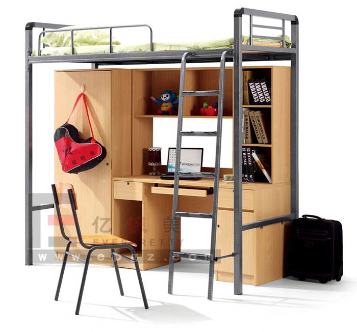 School and Work Apartment Dorm Single Double Triple King Queen Size Iron Steel Wooden Metal Fram Adult Decker Loft Bunk Bed with Desk and Storage